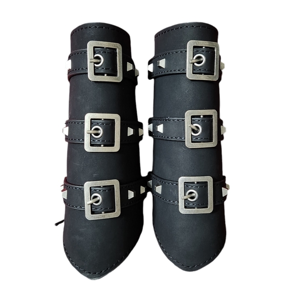 Pair of Black Lace up Spiked Bracers - Picture 2 of 4
